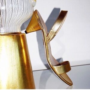 Tamara Mellon / Slingback Cone-Heel Gold Sandal 38.5 8.5